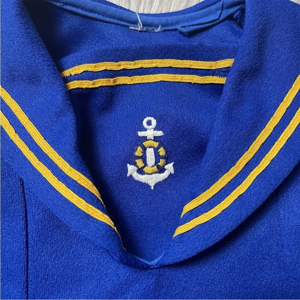 Vintage Toddler Girls Blue Yellow Polyester  Sailor Dress